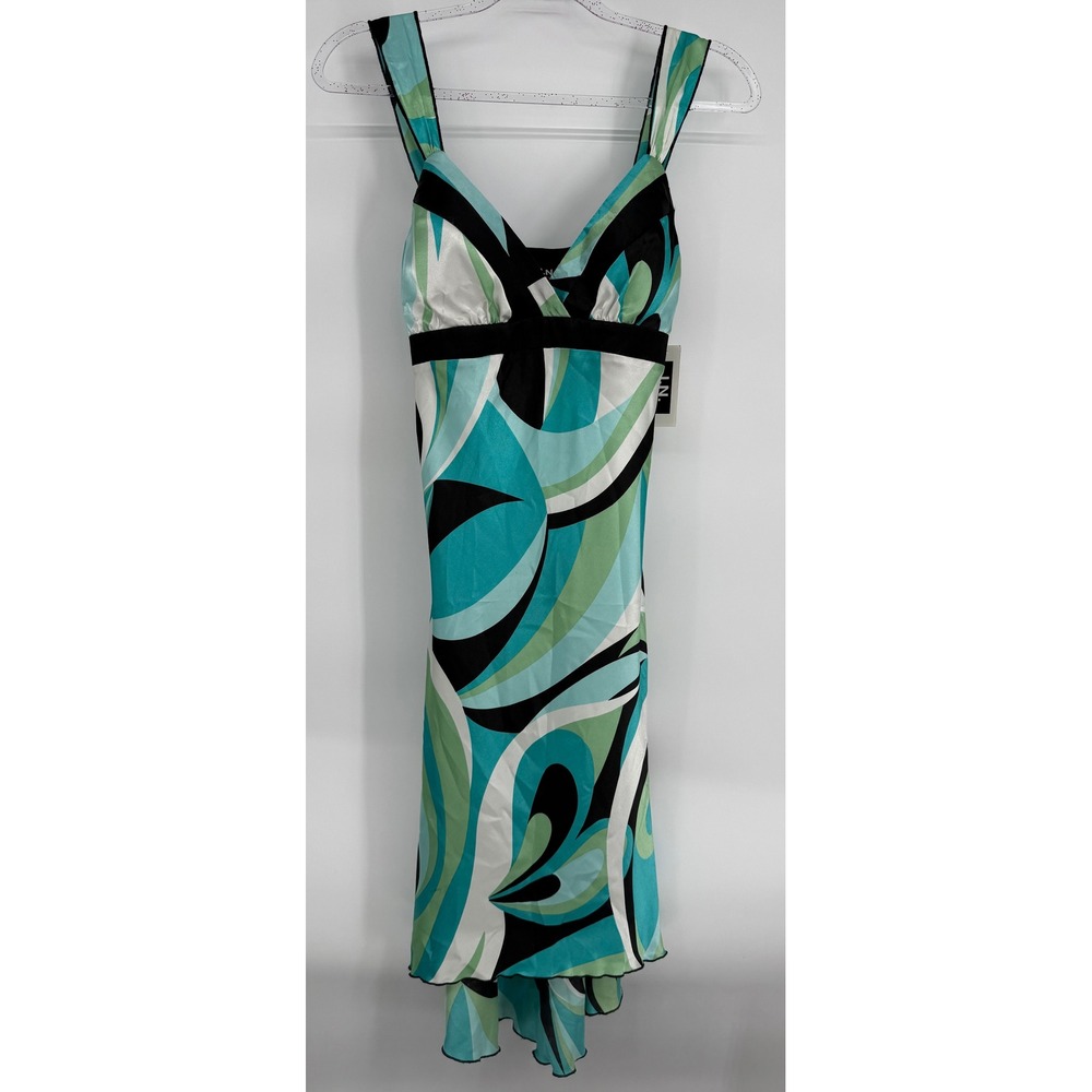 IN San Francisco Womens Handkerchief Hem Dress Aqua Teal Lime Sz 9 NEW Orig $59